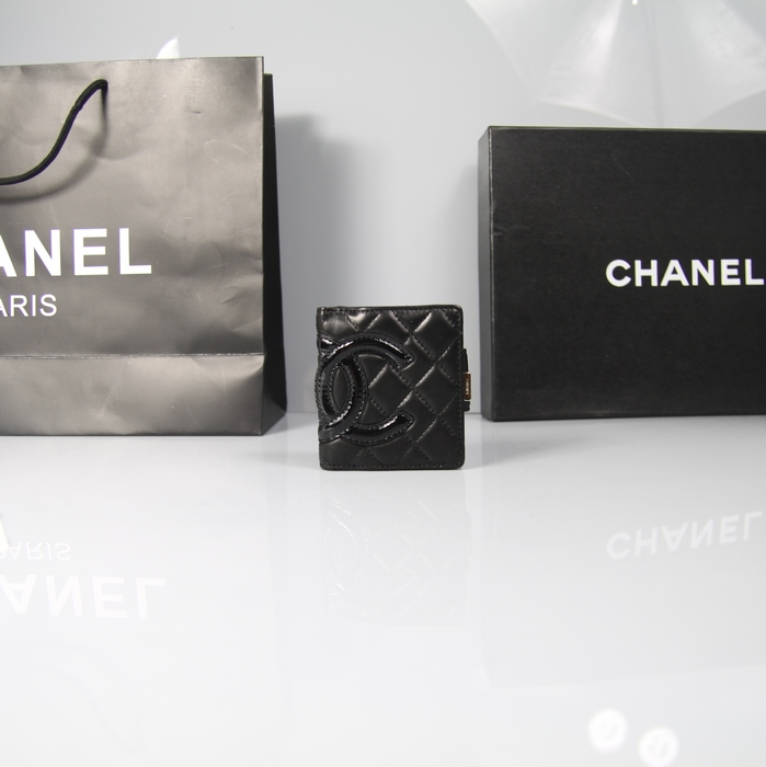 Fake Chanel mini Bi-Fold Wallets A26720 CC Logo Black Patent Leather Online